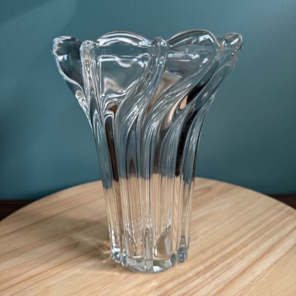 Vtg 90s Mikasa Vase Peppermint Clear Swirlw Tags Germany 8" Scalloped Heavy - Picture 4 of 9